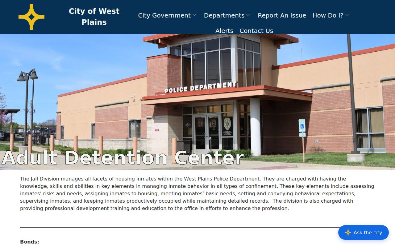 Howell County arrest records source for West Plains city detention