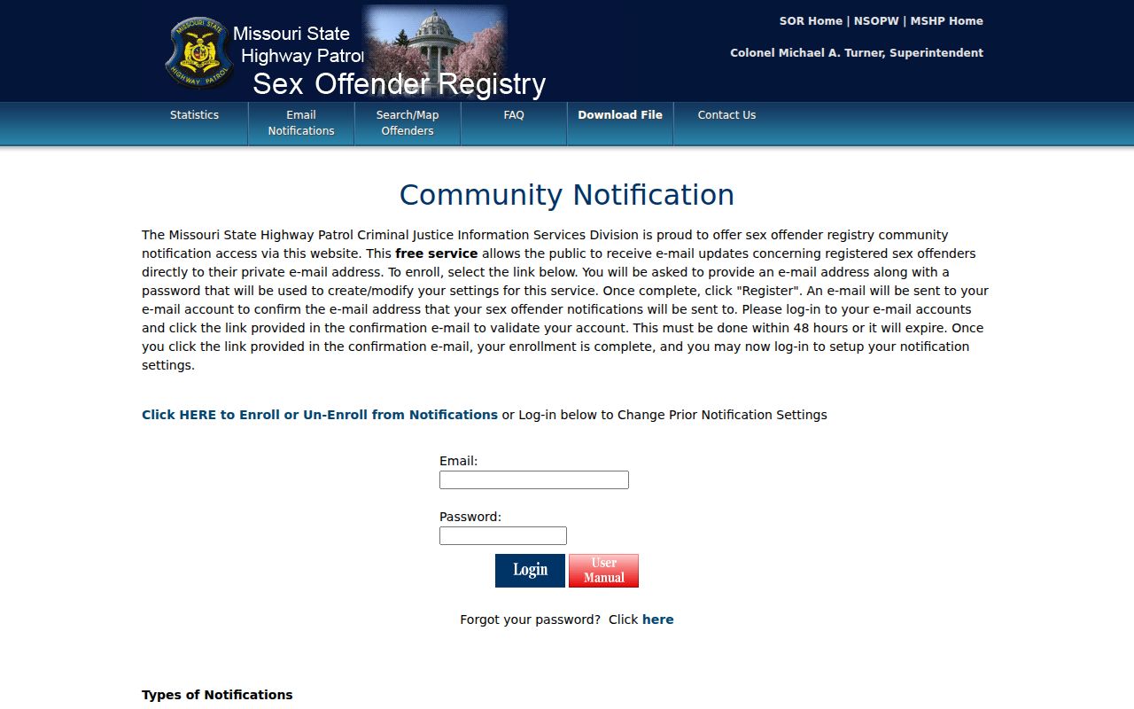 Howell County sex offender registry address and profile email alert signup