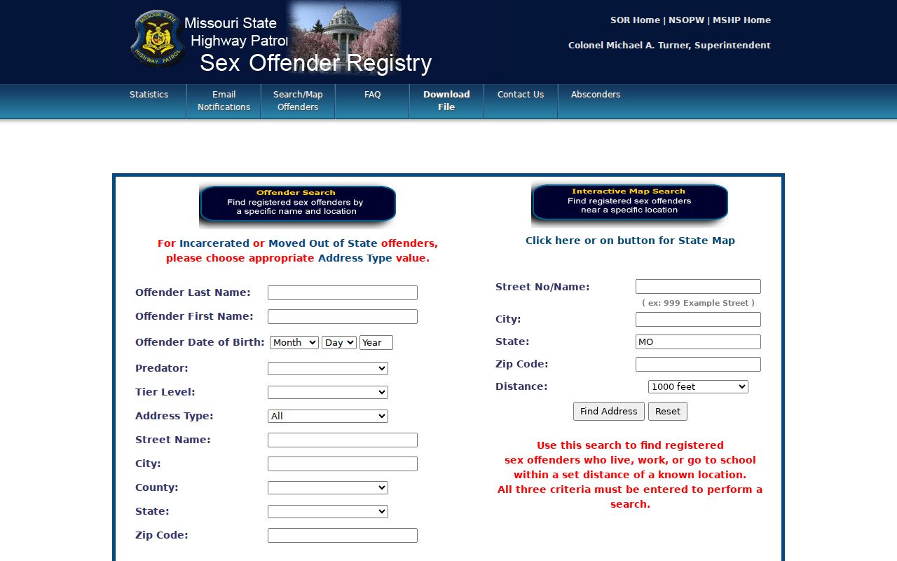 Howell County sex offender registry search on the official Missouri MoSOR form
