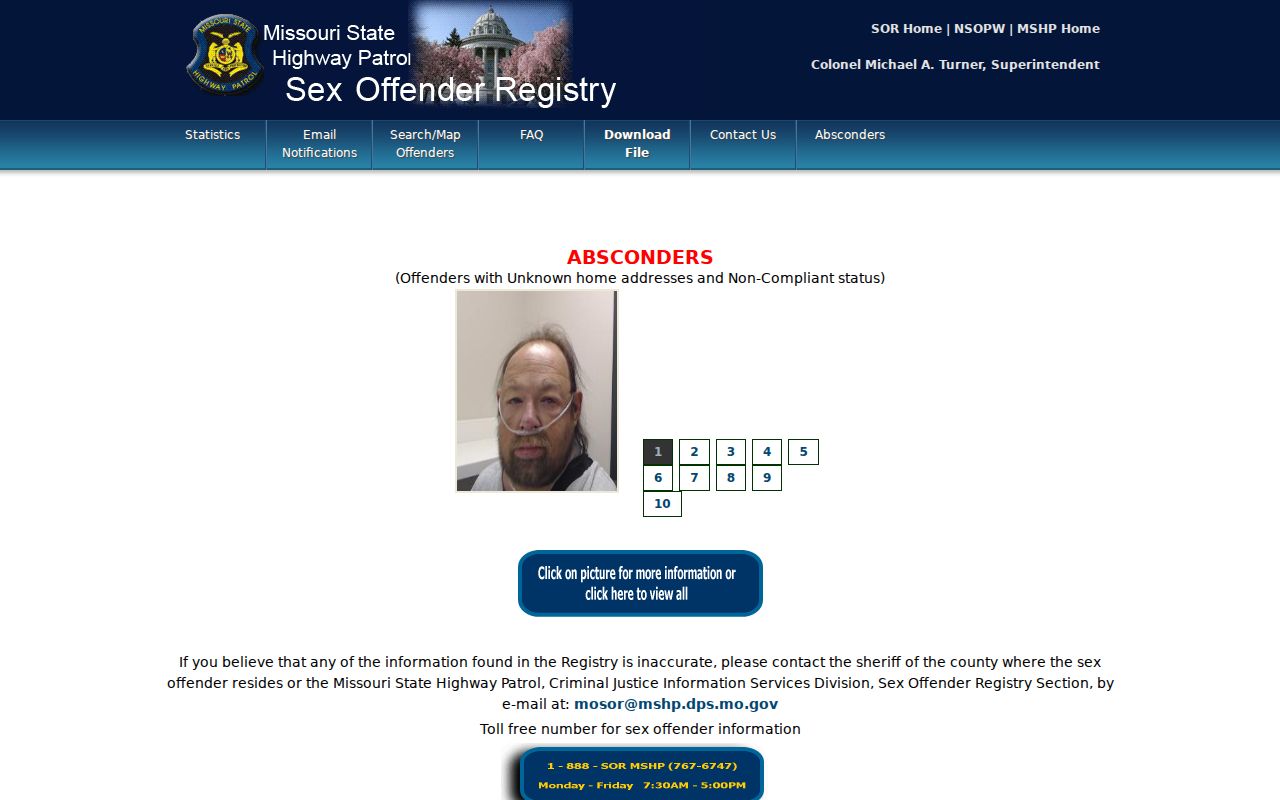Howell County sex offender registry separate MSHP absconder search