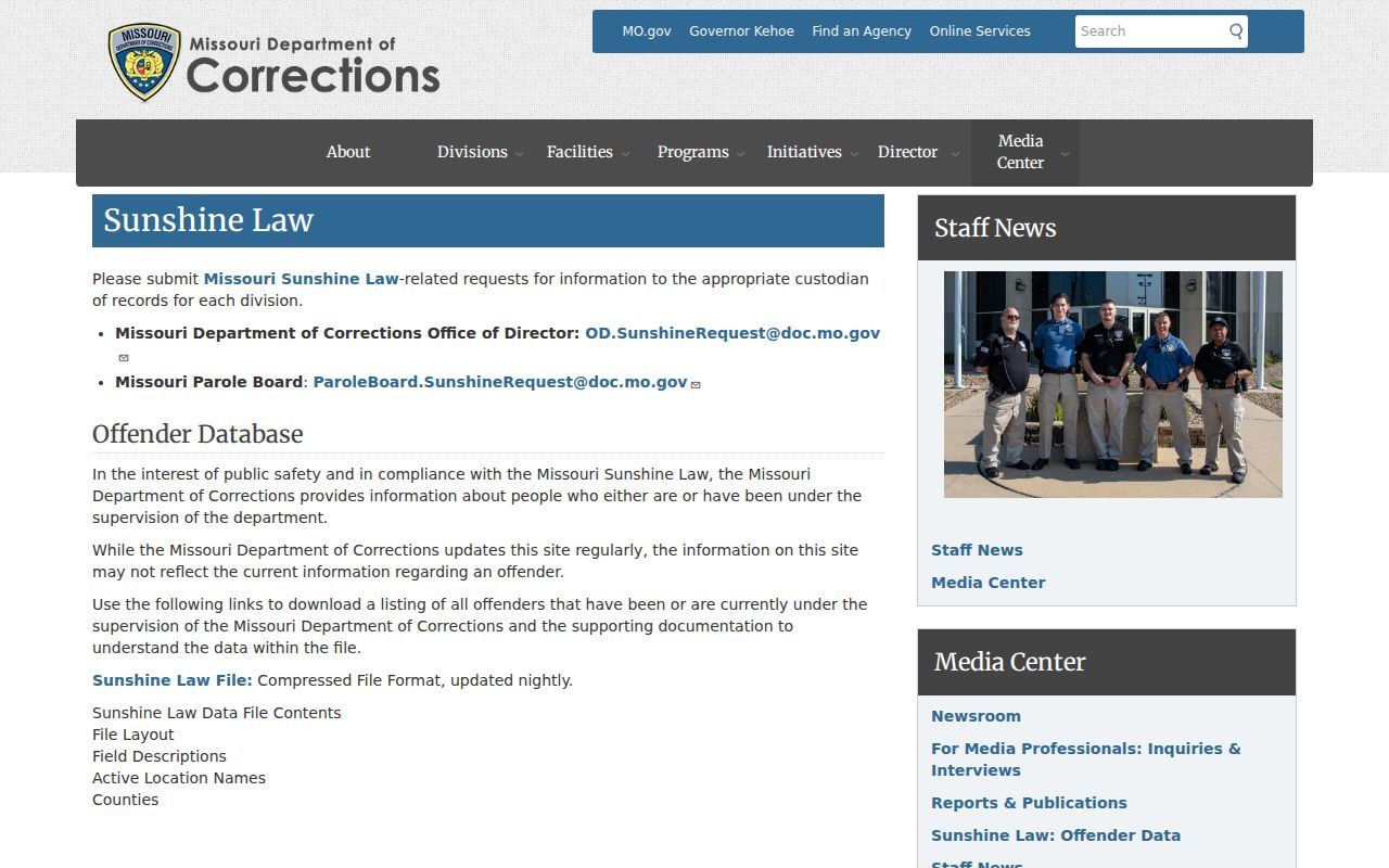 Howell County criminal history fields in Missouri DOC Sunshine data
