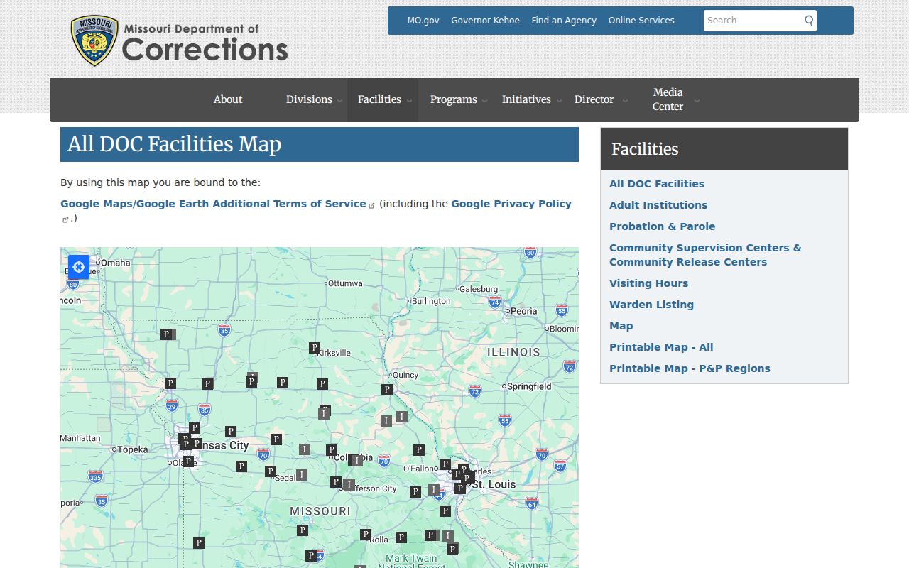 Howell County criminal supervision office on the Missouri DOC map