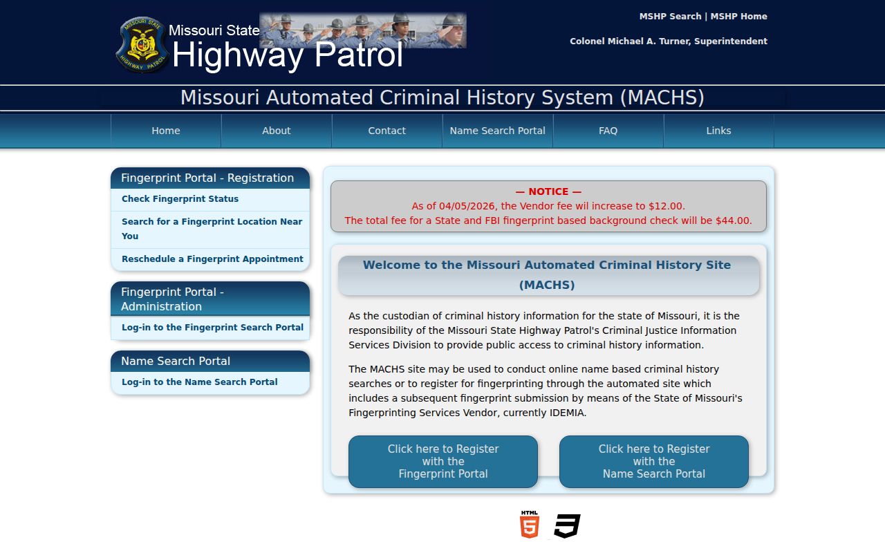 Howell County criminal history fingerprint registration through MACHS
