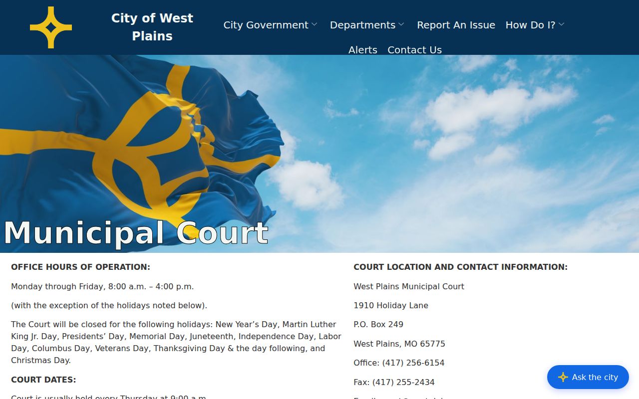Howell County criminal record access through West Plains Municipal Court